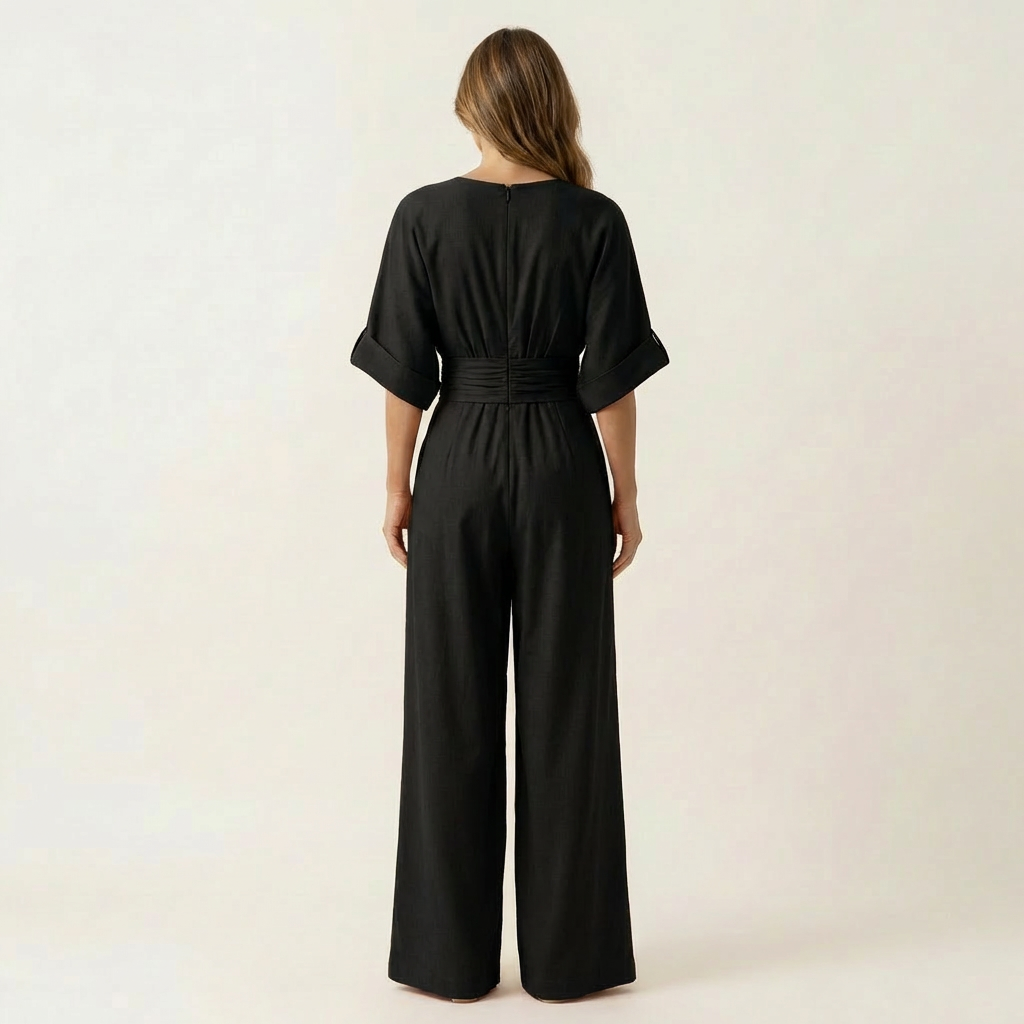 Moriah | Wrap V-Neck Jumpsuit With Obi Waistband & Wide-Leg Pants