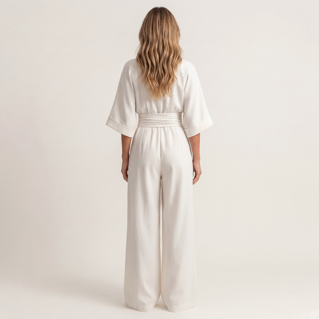 Moriah | Wrap V-Neck Jumpsuit With Obi Waistband & Wide-Leg Pants