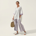 Cassie | White Linen Tunic & Stripe Pant Set