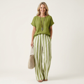 Heather | Solid Linen Top & Bold Stripe Wide-Leg Set