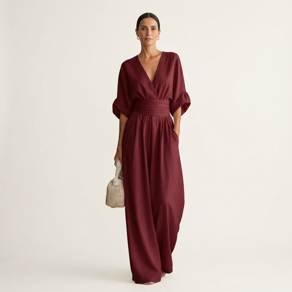 Moriah | Wrap V-Neck Jumpsuit With Obi Waistband & Wide-Leg Pants