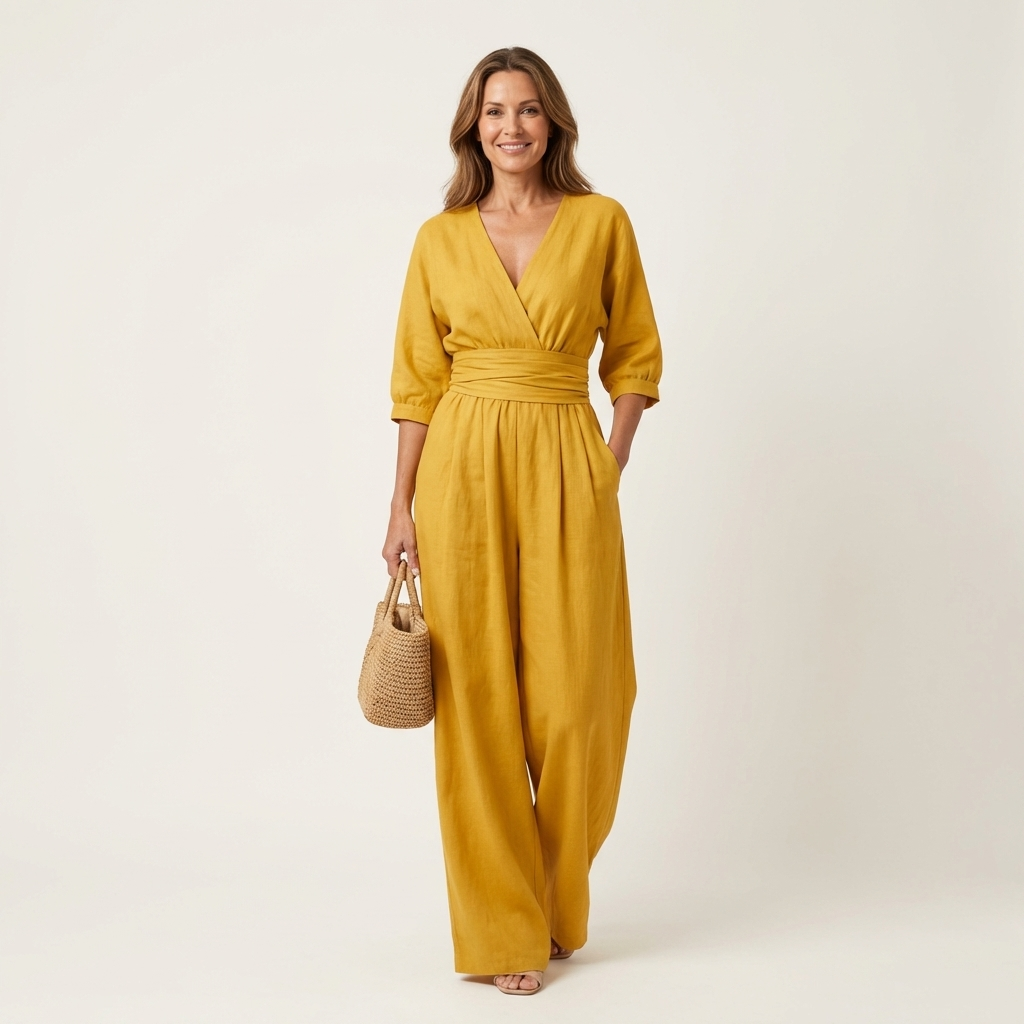 Moriah | Wrap V-Neck Jumpsuit With Obi Waistband & Wide-Leg Pants