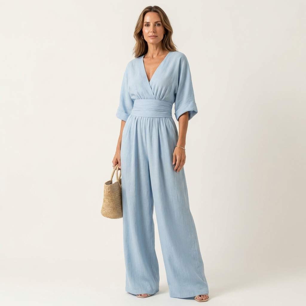 Moriah | Wrap V-Neck Jumpsuit With Obi Waistband & Wide-Leg Pants