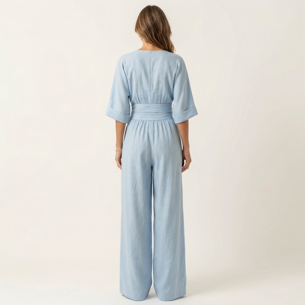 Moriah | Wrap V-Neck Jumpsuit With Obi Waistband & Wide-Leg Pants