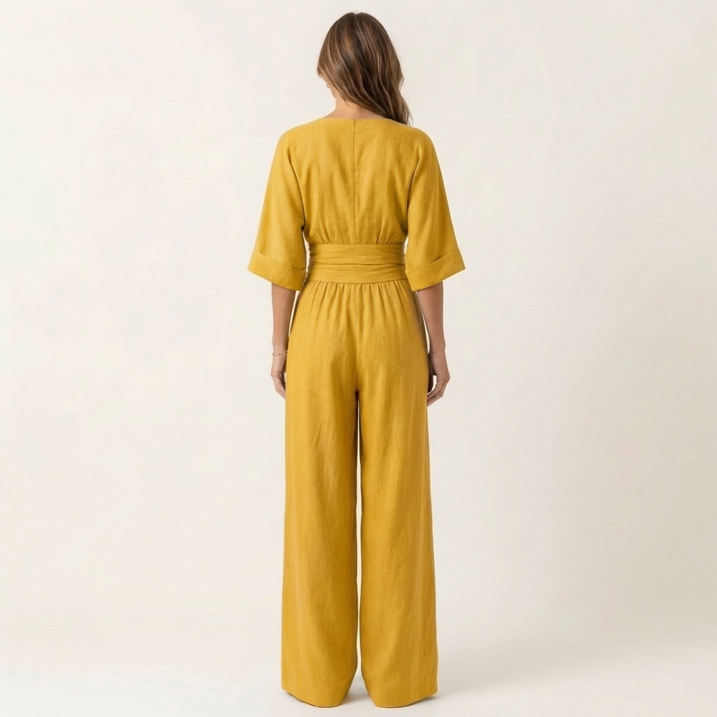 Moriah | Wrap V-Neck Jumpsuit With Obi Waistband & Wide-Leg Pants