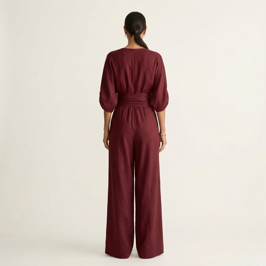 Moriah | Wrap V-Neck Jumpsuit With Obi Waistband & Wide-Leg Pants