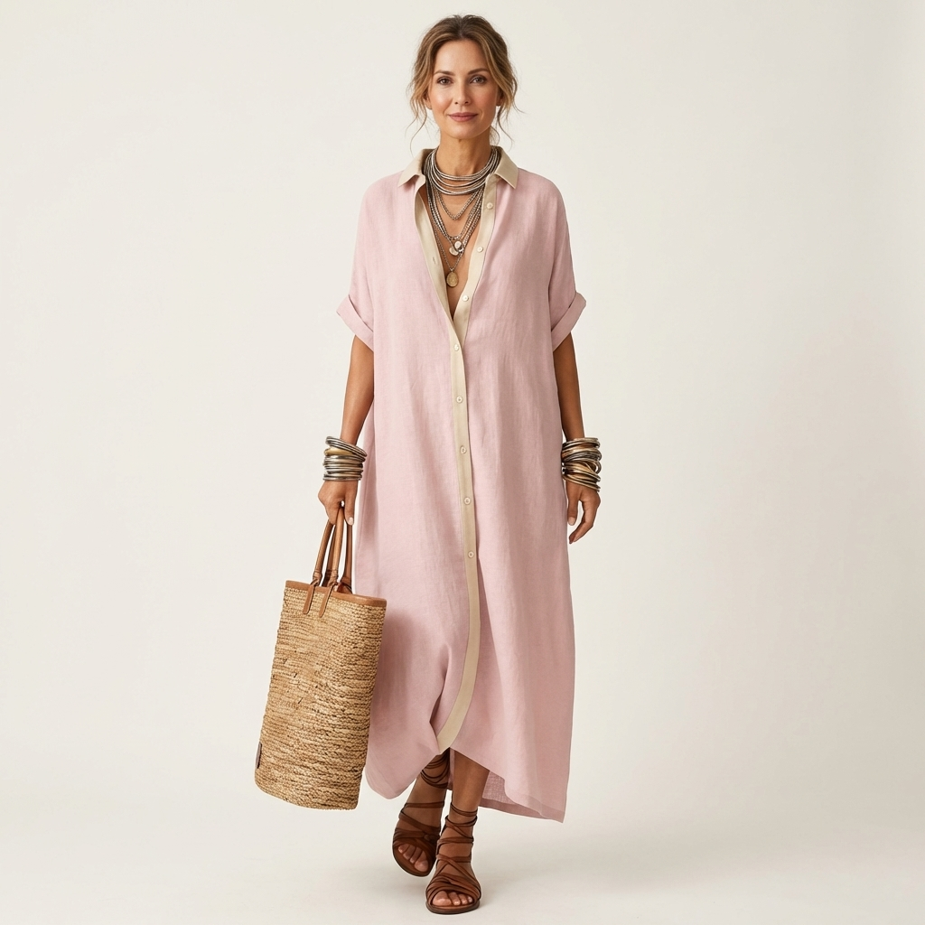 Kamira | Contrast-Collar Maxi Dress