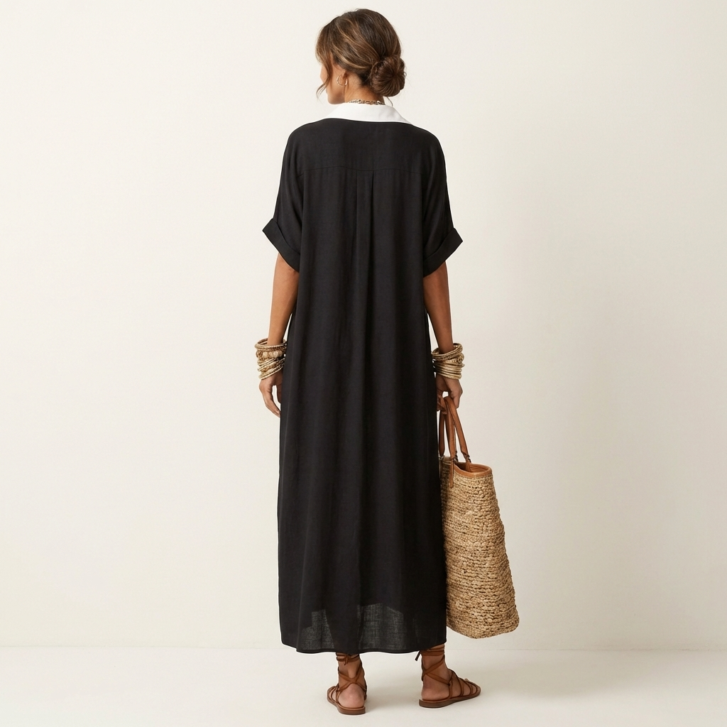 Kamira | Contrast-Collar Maxi Dress