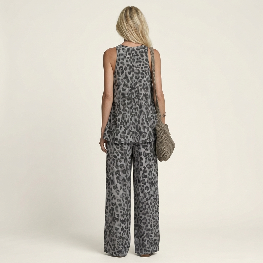 Aniya | Flowy Leopard Print Halter Top & Wide-Leg Trouser Set