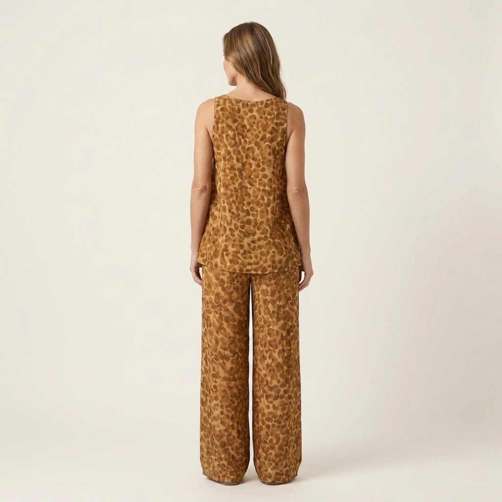 Aniya | Flowy Leopard Print Halter Top & Wide-Leg Trouser Set