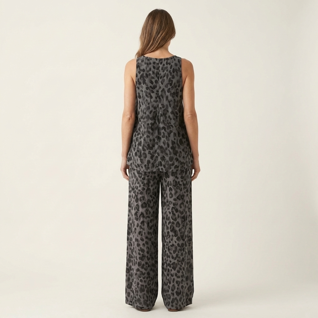 Aniya | Flowy Leopard Print Halter Top & Wide-Leg Trouser Set