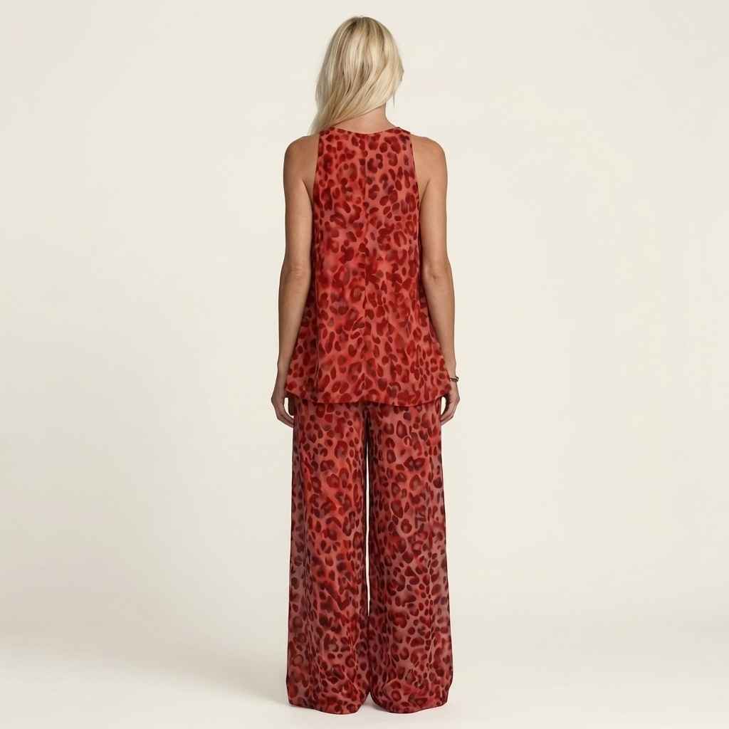Aniya | Flowy Leopard Print Halter Top & Wide-Leg Trouser Set