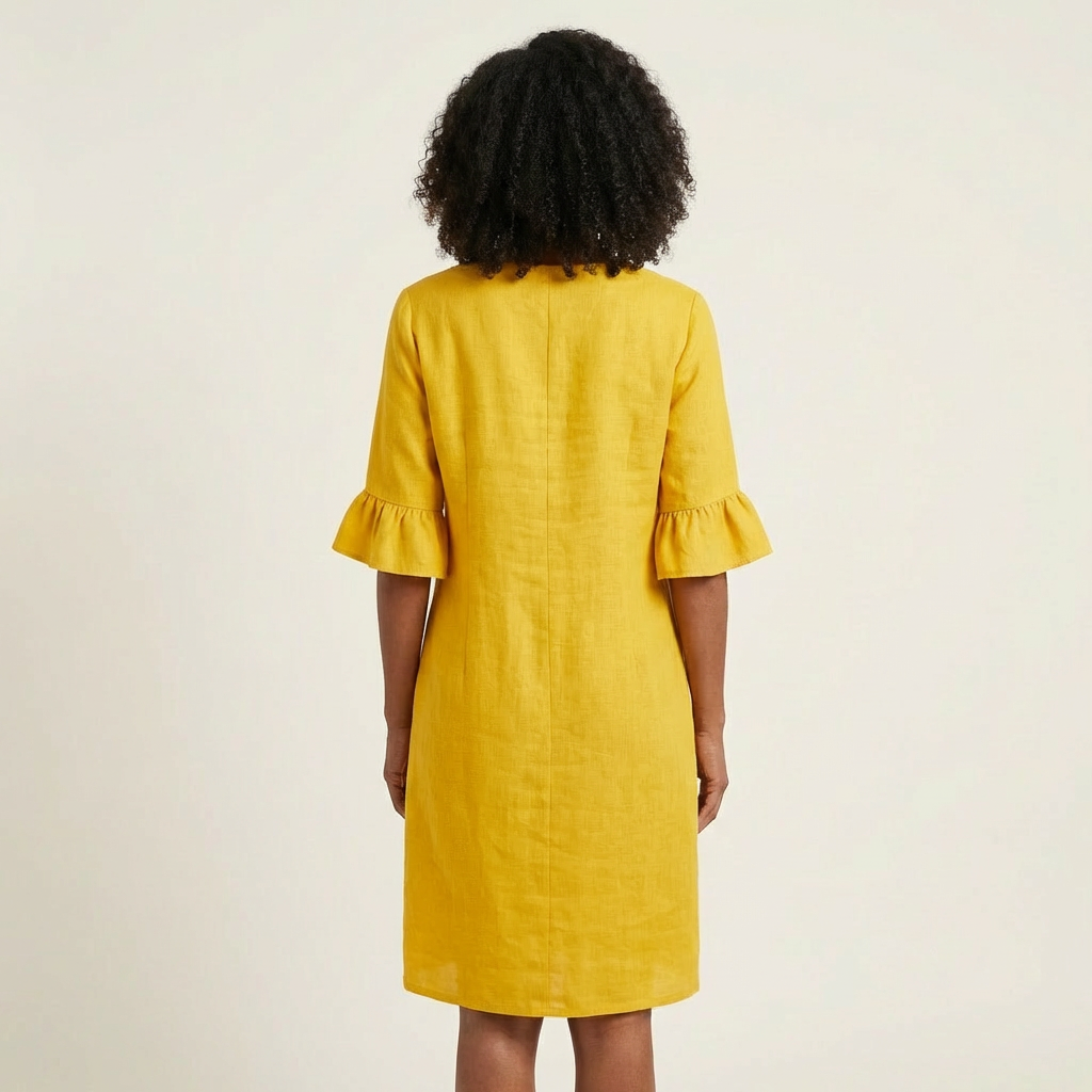 Rileya | Cotton-Linen Shift Dress with Button Front & Ruffle Sleeves