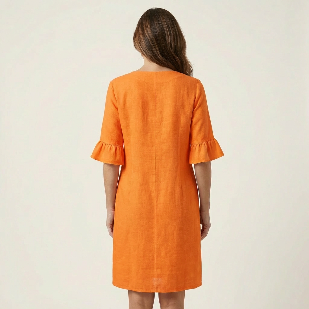 Rileya | Cotton-Linen Shift Dress with Button Front & Ruffle Sleeves