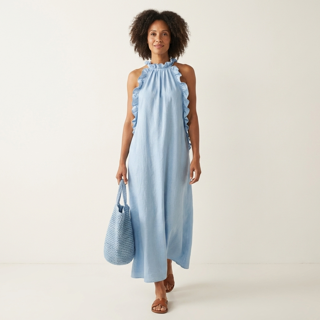 Lyara | Vertical Ruffle Halter Neck Maxi Dress