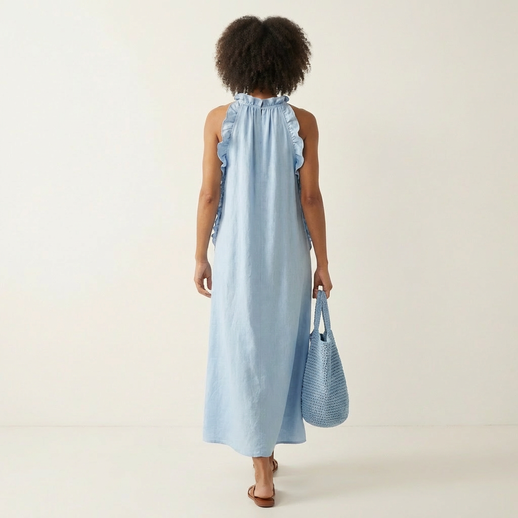 Lyara | Vertical Ruffle Halter Neck Maxi Dress