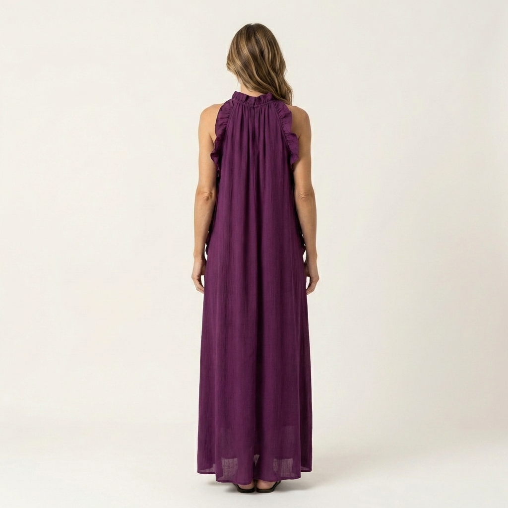 Lyara | Vertical Ruffle Halter Neck Maxi Dress
