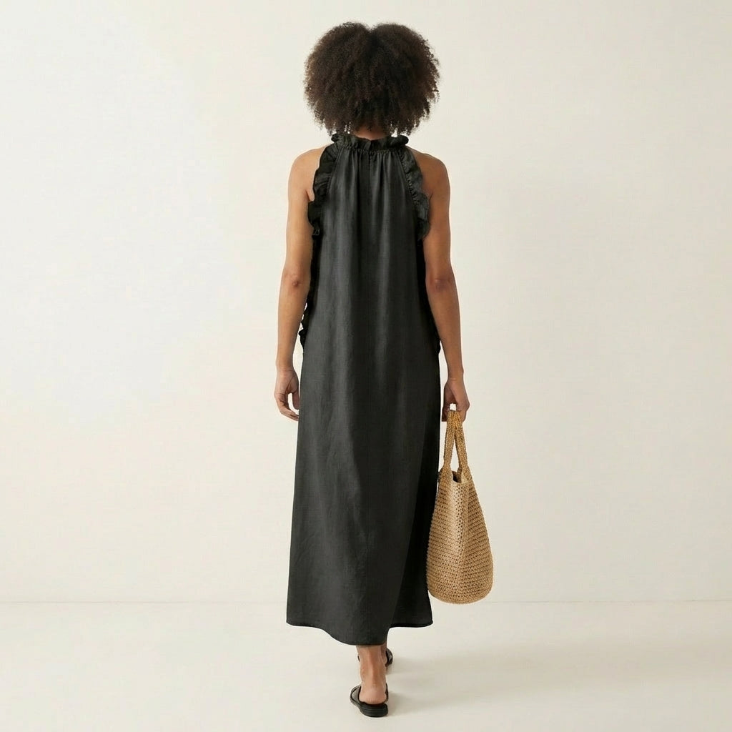 Lyara | Vertical Ruffle Halter Neck Maxi Dress