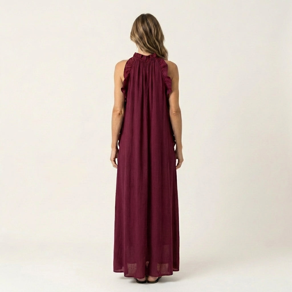 Lyara | Vertical Ruffle Halter Neck Maxi Dress