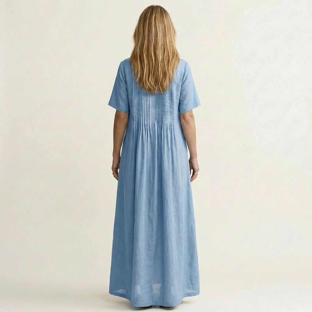 Calea | Pintuck V-Neck Cotton-Linen Maxi Dress