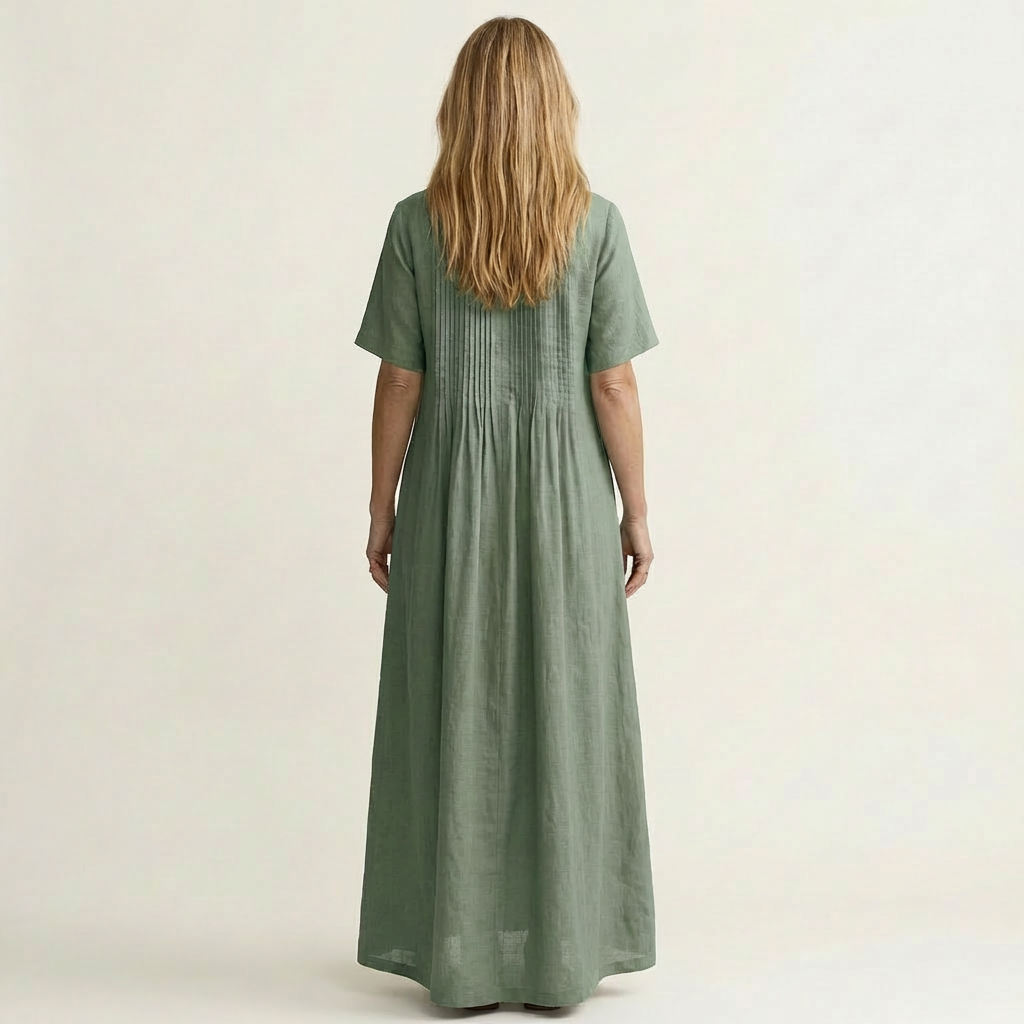 Calea | Pintuck V-Neck Cotton-Linen Maxi Dress