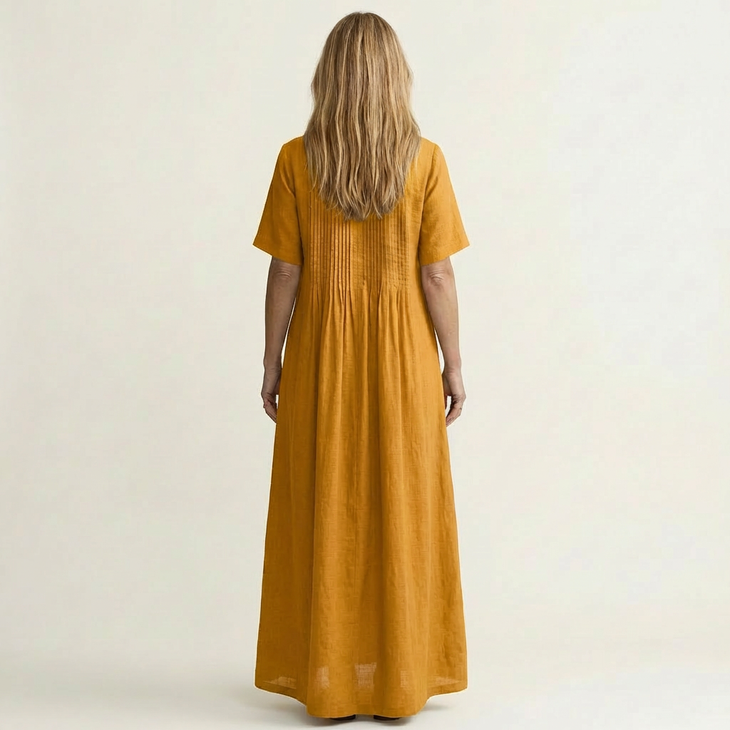Calea | Pintuck V-Neck Cotton-Linen Maxi Dress