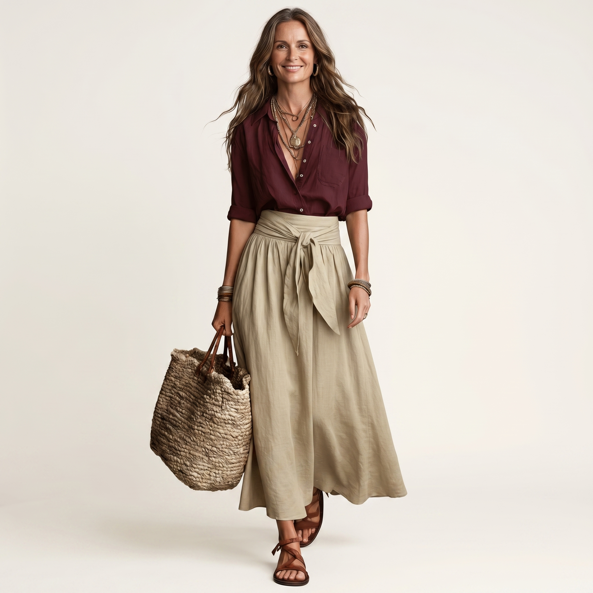 Hannah | Button-Down Shirt & Self-Tie Maxi Skirt Two-Piece Set
