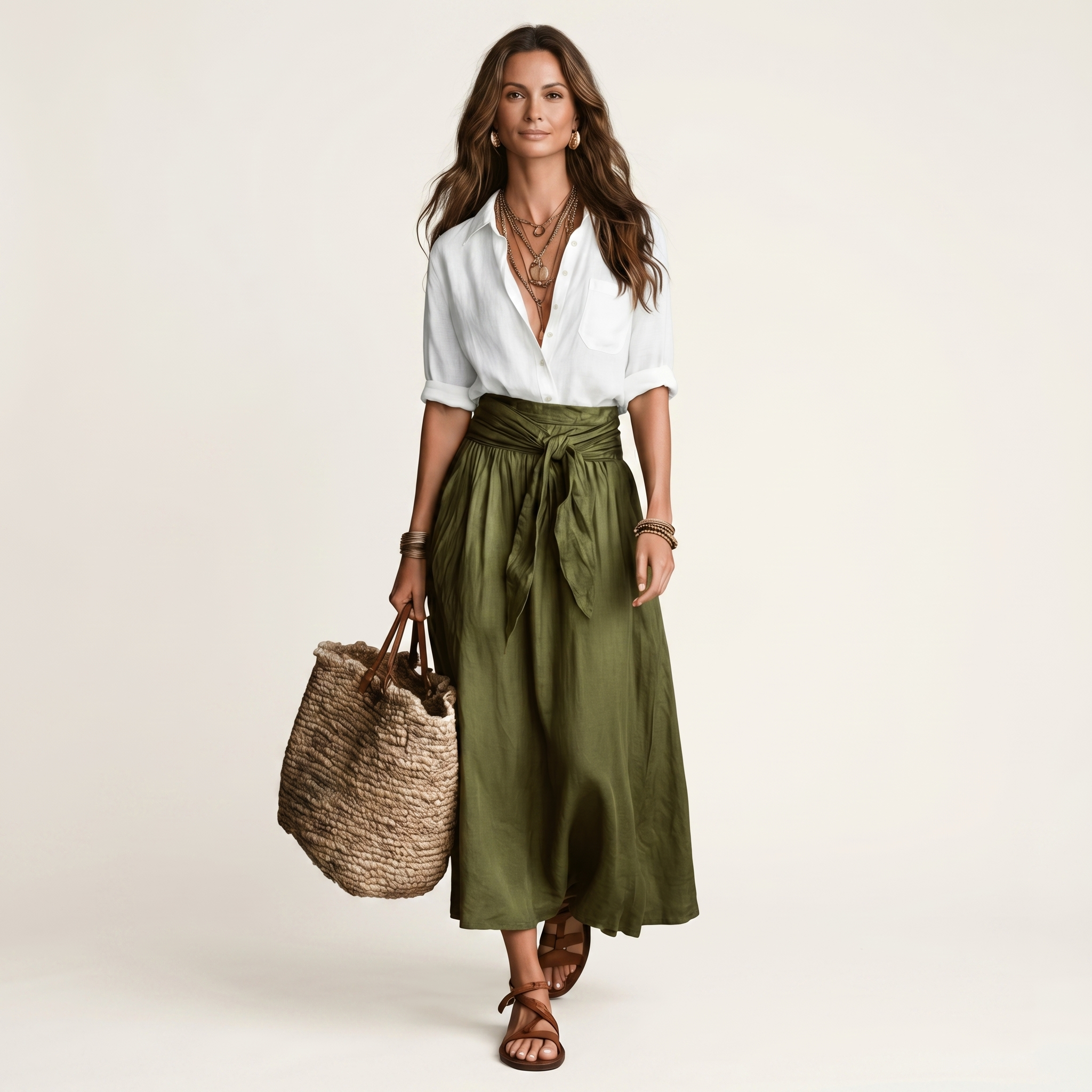 Hannah | Button-Down Shirt & Self-Tie Maxi Skirt Two-Piece Set