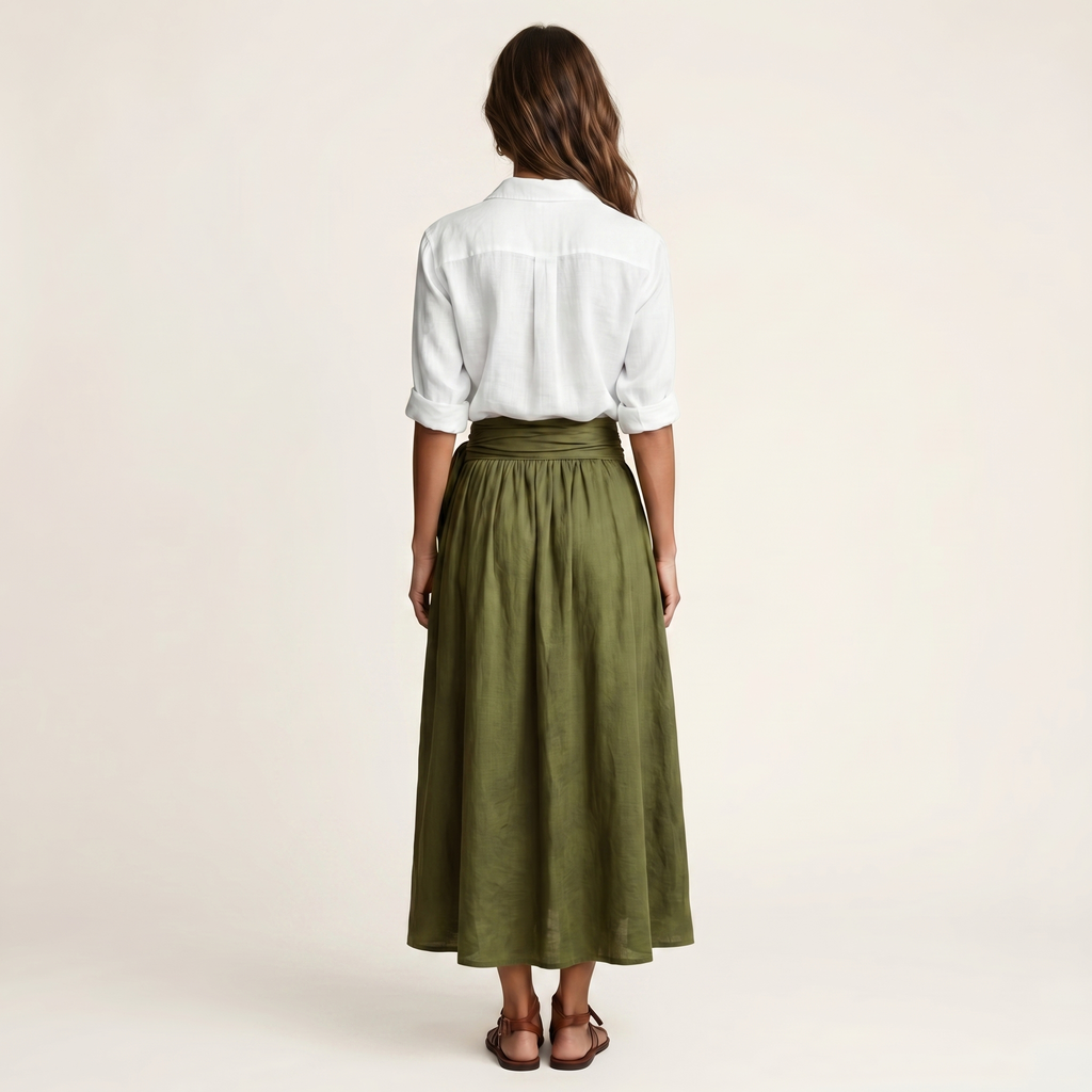 Hannah | Button-Down Shirt & Self-Tie Maxi Skirt Two-Piece Set