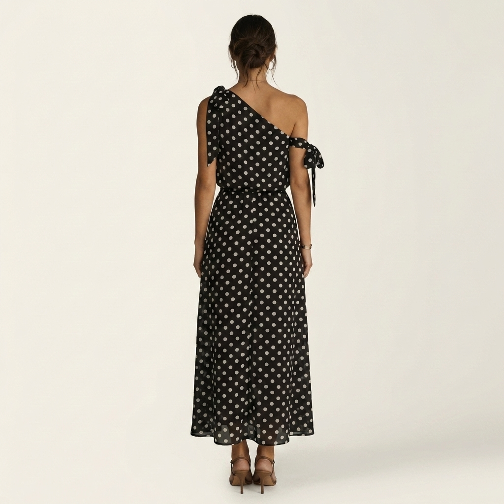 Yolina | One-Shoulder Polka Dot Maxi Dress