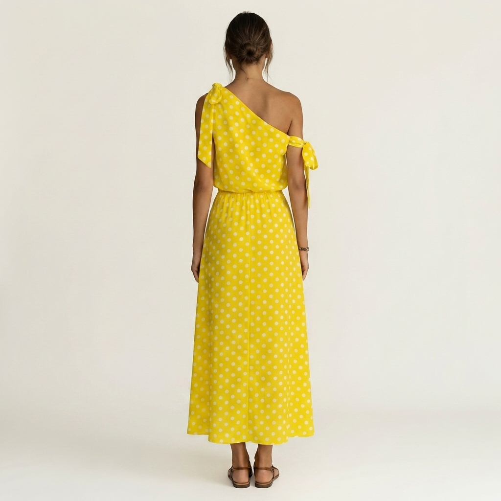 Yolina | One-Shoulder Polka Dot Maxi Dress