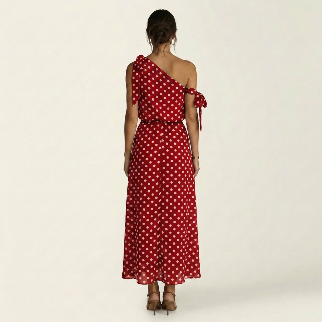 Yolina | One-Shoulder Polka Dot Maxi Dress