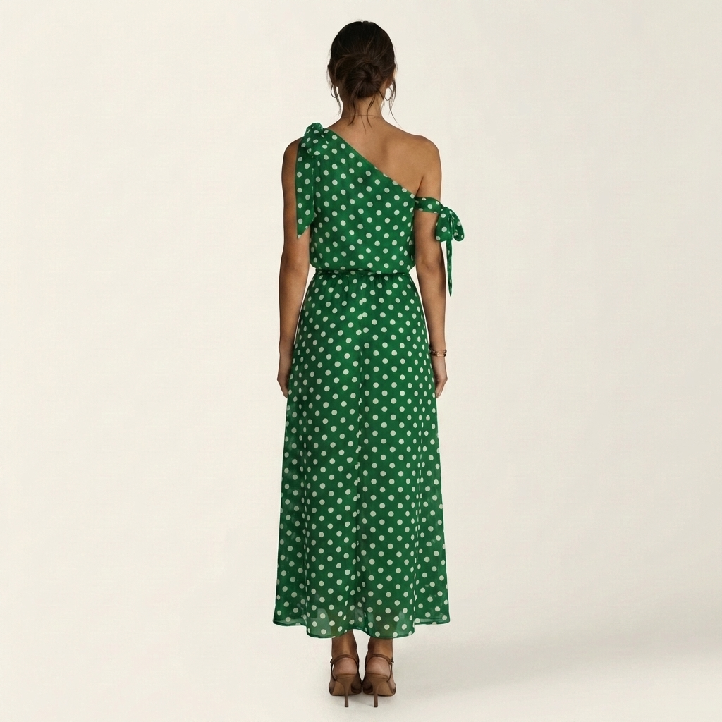 Yolina | One-Shoulder Polka Dot Maxi Dress