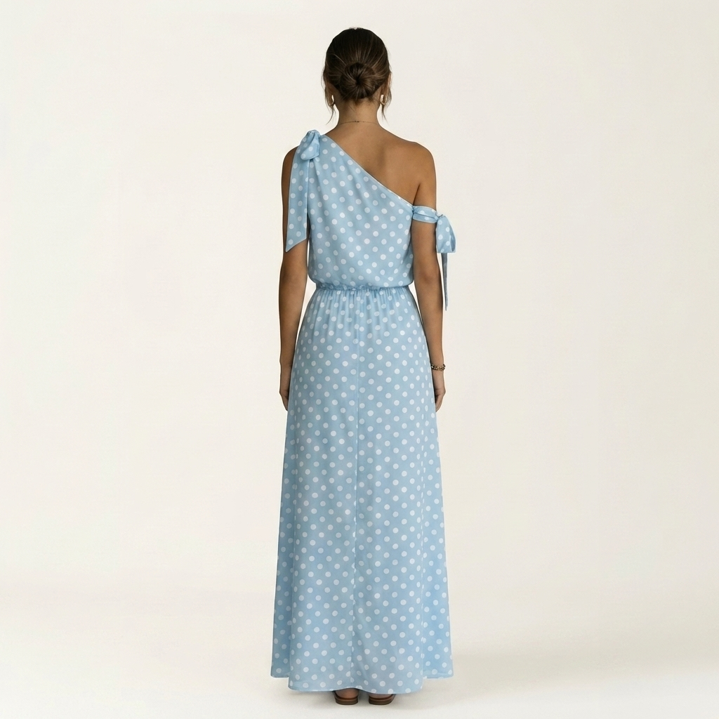 Yolina | One-Shoulder Polka Dot Maxi Dress