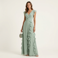 Nellyana | Wrap-Style V-Neck Ruffle Maxi Dress