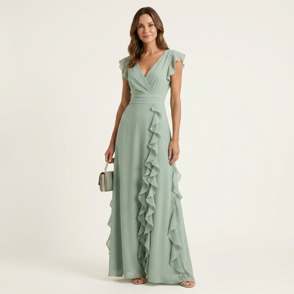 Nellyana | Wrap-Style V-Neck Ruffle Maxi Dress