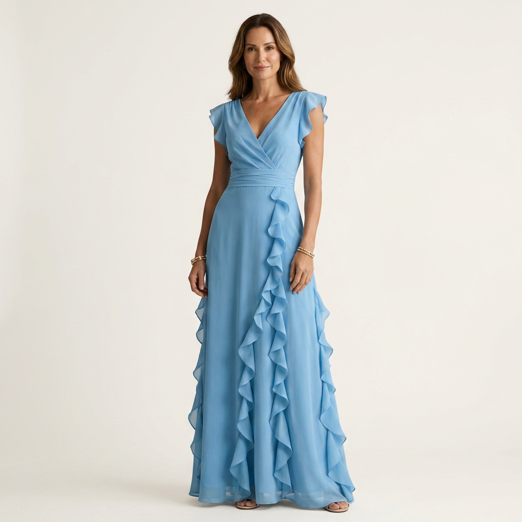 Nellyana | Wrap-Style V-Neck Ruffle Maxi Dress