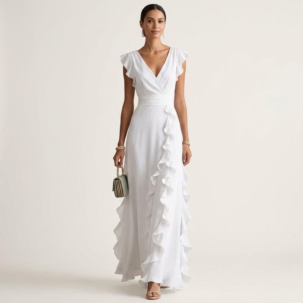 Nellyana | Wrap-Style V-Neck Ruffle Maxi Dress
