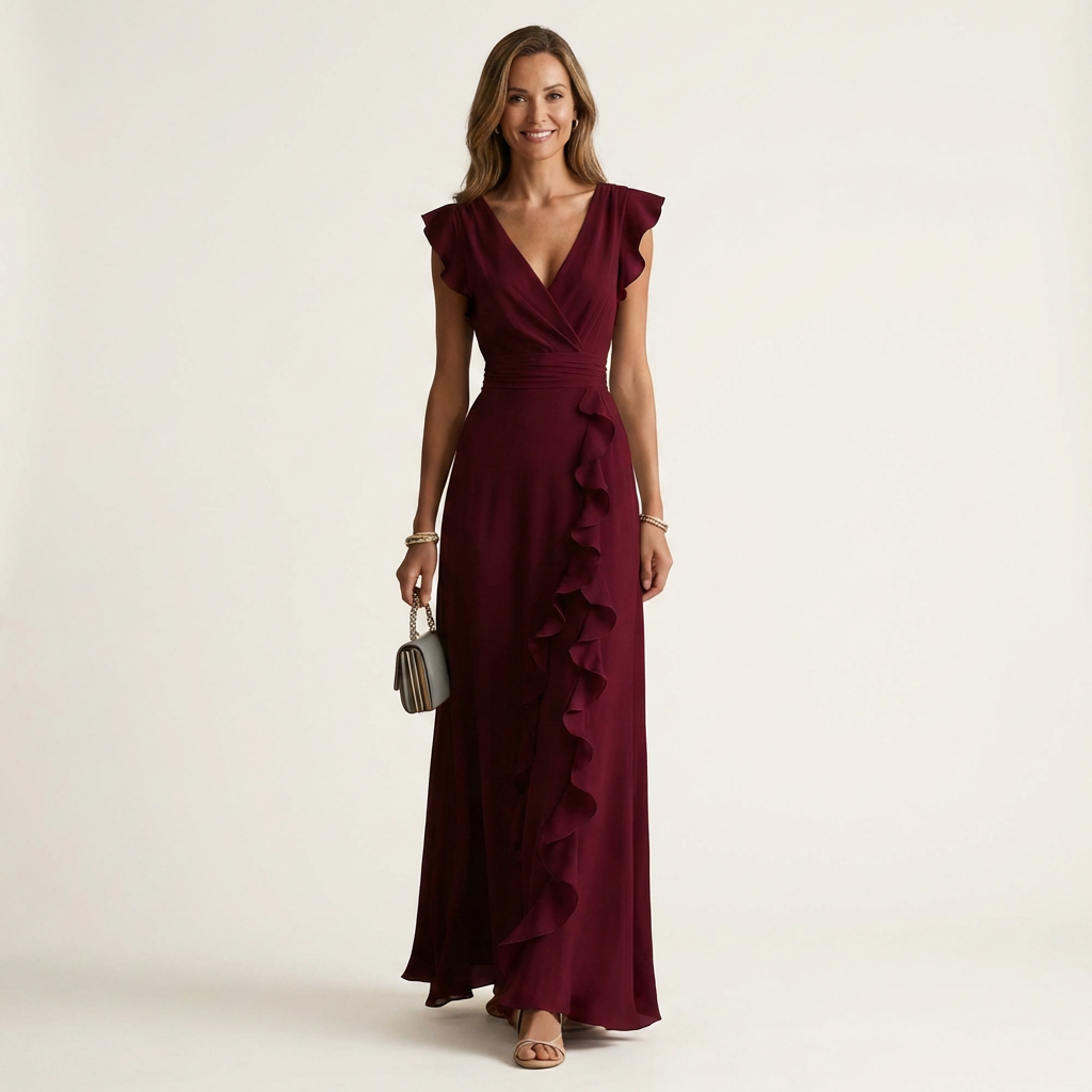 Nellyana | Wrap-Style V-Neck Ruffle Maxi Dress