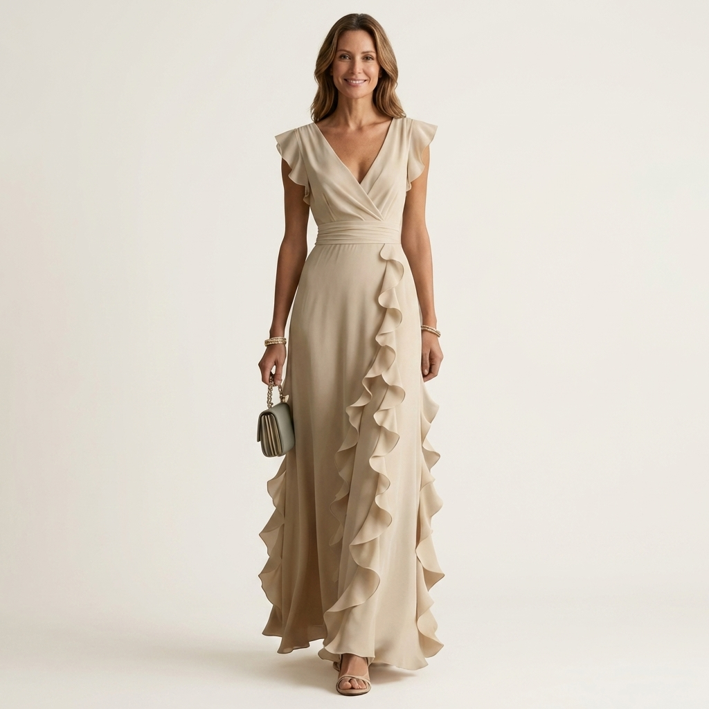 Nellyana | Wrap-Style V-Neck Ruffle Maxi Dress