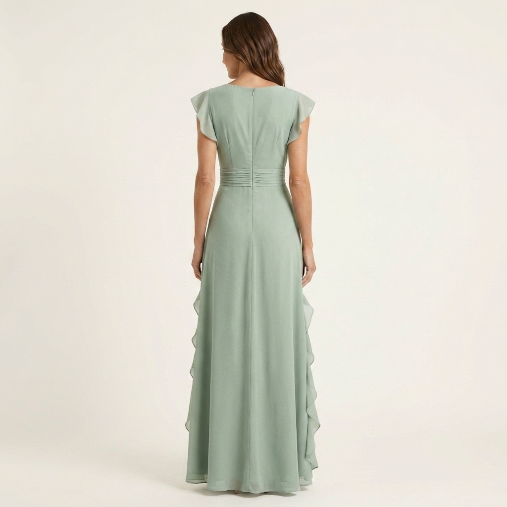 Nellyana | Wrap-Style V-Neck Ruffle Maxi Dress