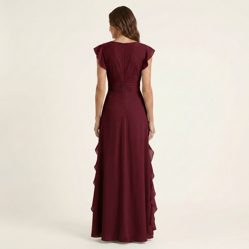 Nellyana | Wrap-Style V-Neck Ruffle Maxi Dress