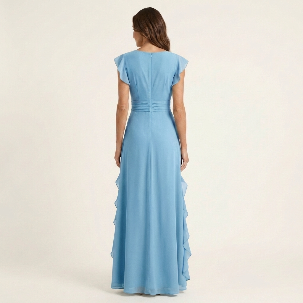 Nellyana | Wrap-Style V-Neck Ruffle Maxi Dress