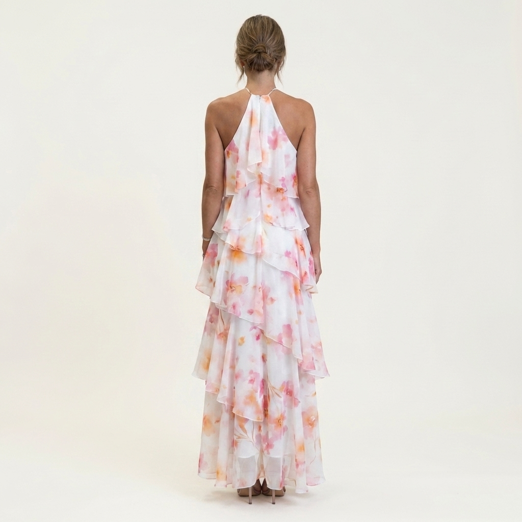 Lilia | Floral Halter-Neck Tiered Ruffle Maxi Dress