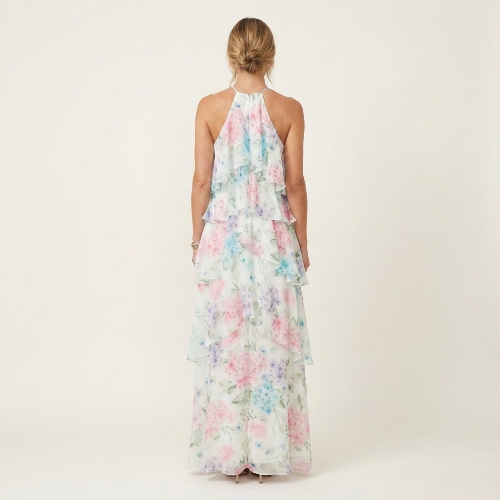 Lilia | Floral Halter-Neck Tiered Ruffle Maxi Dress