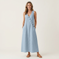 Amelie | V-Neck Sleeveless Button-Detail Linen Maxi Dress