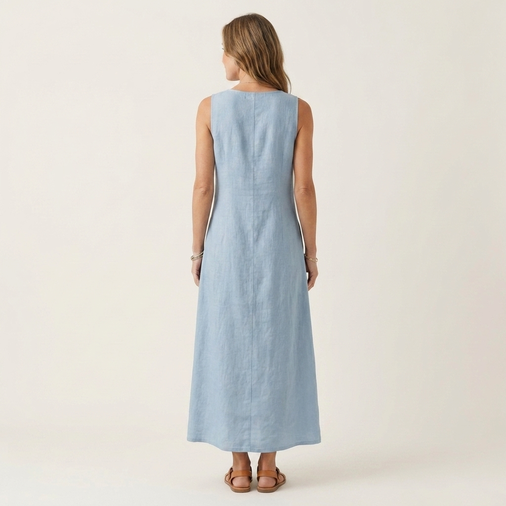 Amelie | V-Neck Sleeveless Button-Detail Linen Maxi Dress