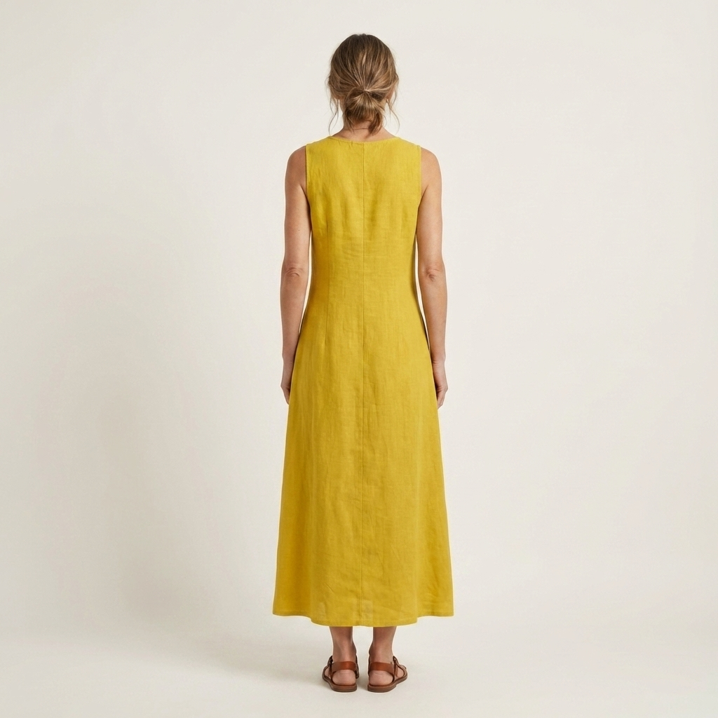 Amelie | V-Neck Sleeveless Button-Detail Linen Maxi Dress