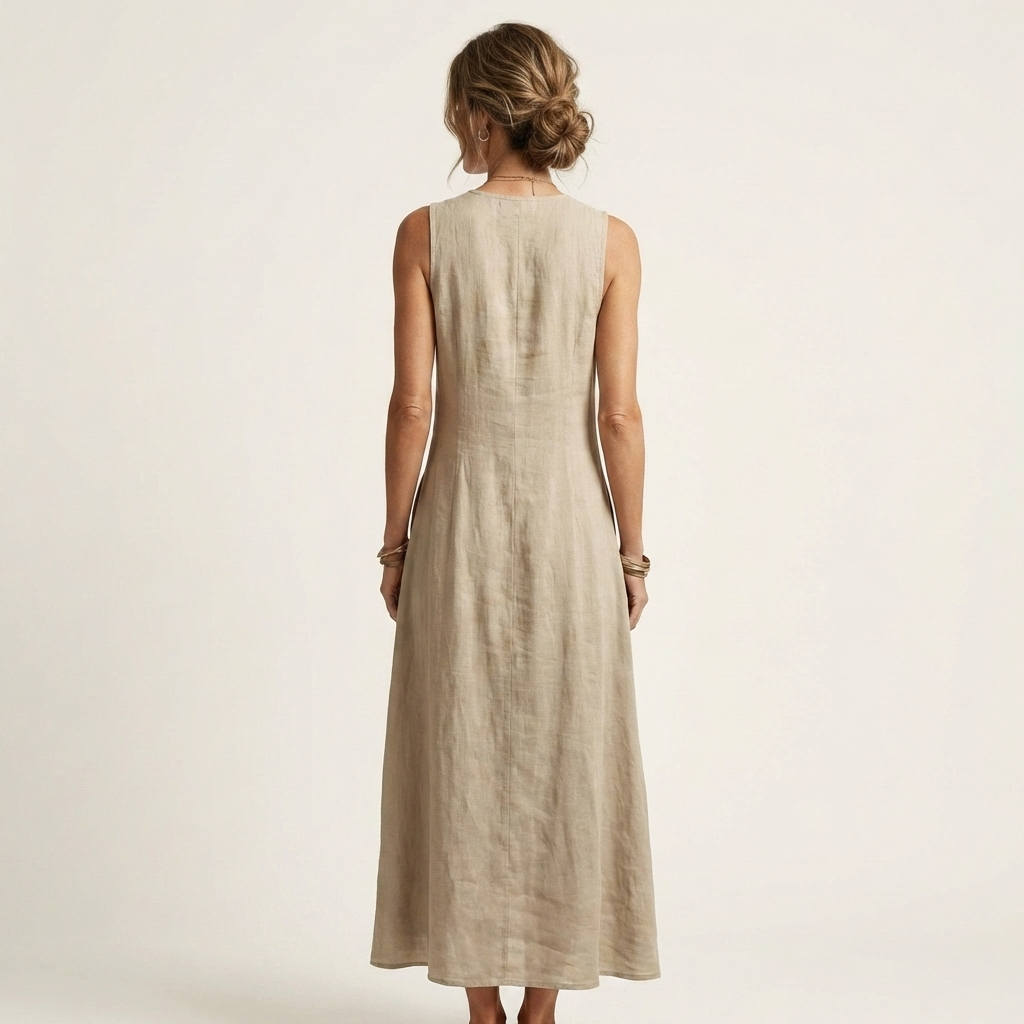 Amelie | V-Neck Sleeveless Button-Detail Linen Maxi Dress