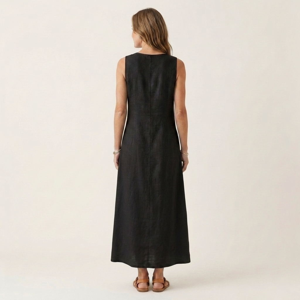 Amelie | V-Neck Sleeveless Button-Detail Linen Maxi Dress